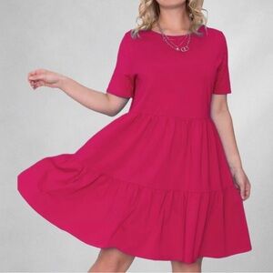 Sanctuary Dress M Puff Sleeve Tiered Pink Cotton Rayon Casual Soft Flowy